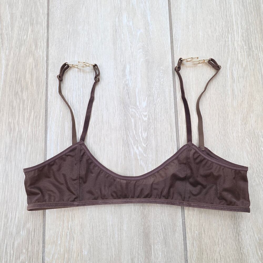 SKIMS Sheer Mesh Bralette Womens L Brown Unlined Velvet Strap Lingerie